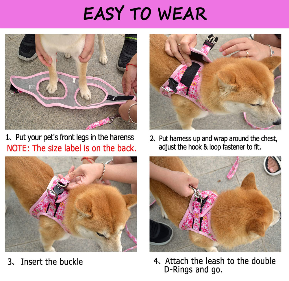 Moonpet Step-in Dog Harness Dark Flower mesh texture promotes airy comfort