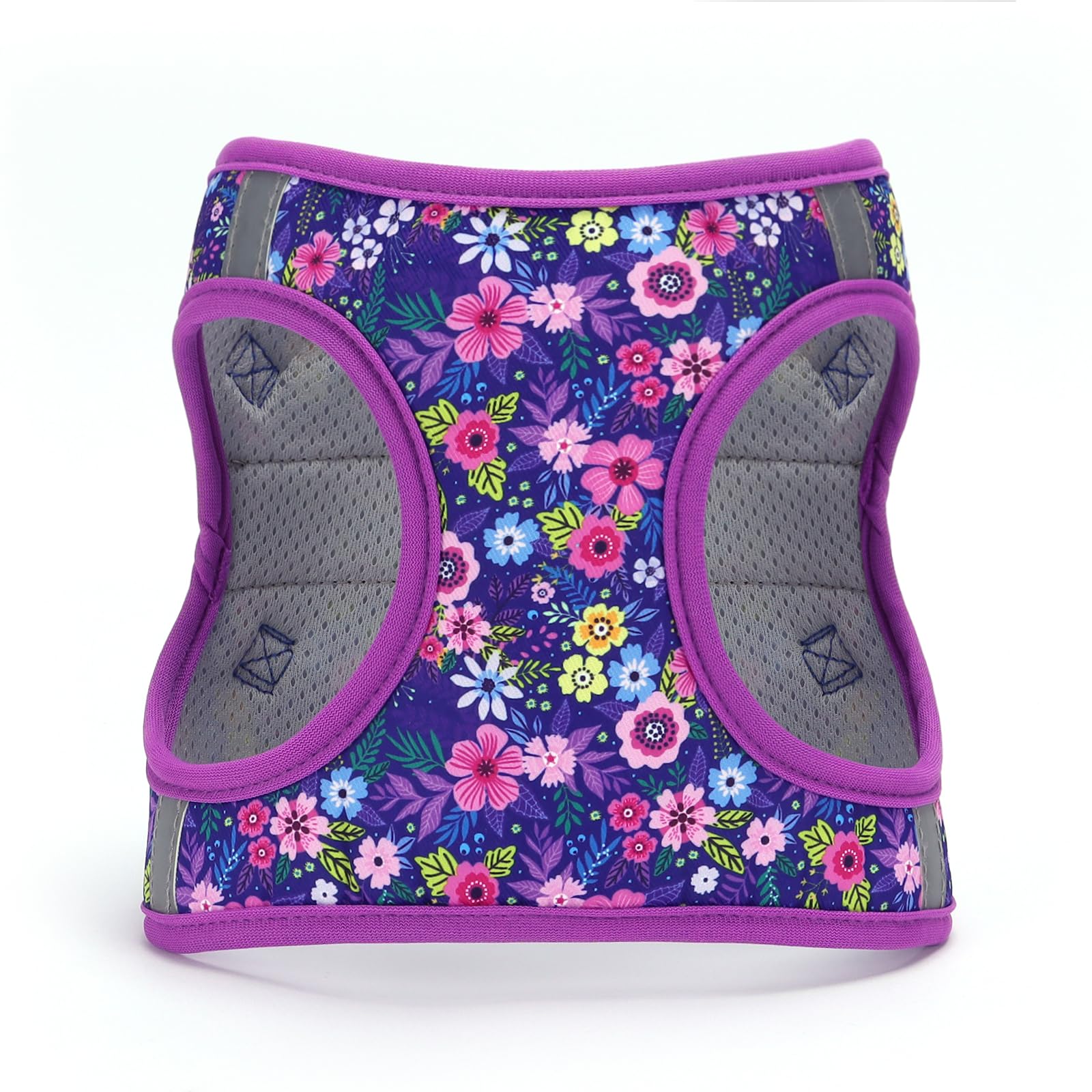 Moonpet Step-in Dog Harness Dark Flower side view shows reflective safety strips