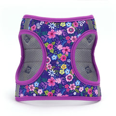 Moonpet Step-in Dog Harness Dark Flower side view shows reflective safety strips