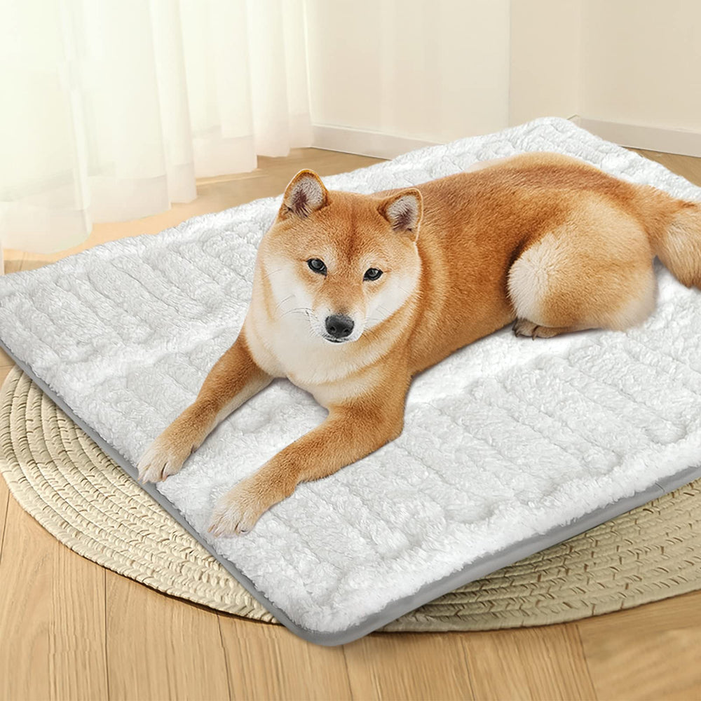 Moonsea dog bed crate mat on hardwood floor showing non-slip grip.