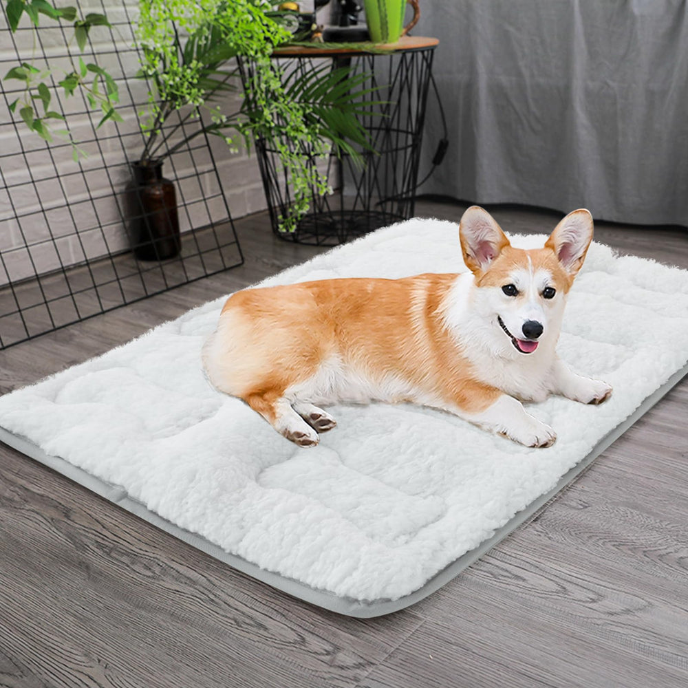 Moonsea Dog Bed Crate Mat on wood floor protects furniture and floors