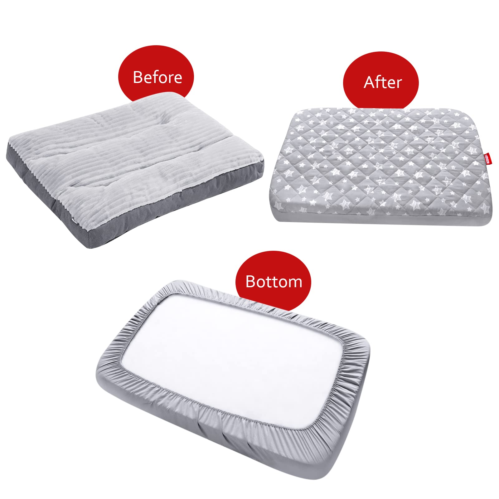 Moonsea elastic-edge-fit bed 27x36 secures snugly on standard beds.