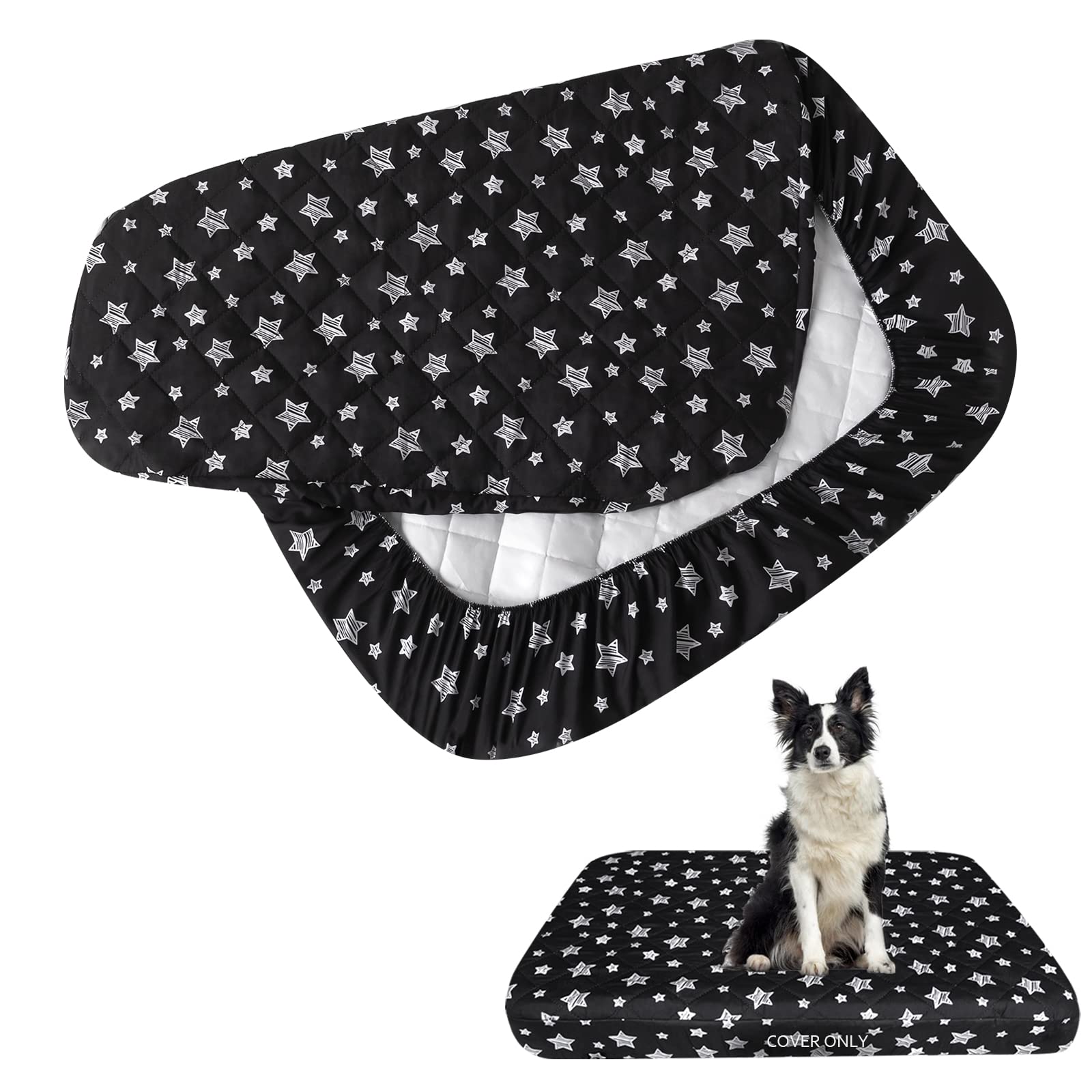 Moonsea waterproof dog bed cover on bed showing secure fit for 29x41