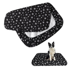 Moonsea waterproof dog bed cover on bed showing secure fit for 29x41