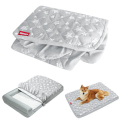 Moonsea waterproof dog bed cover with star grey print protects the bed from spills.