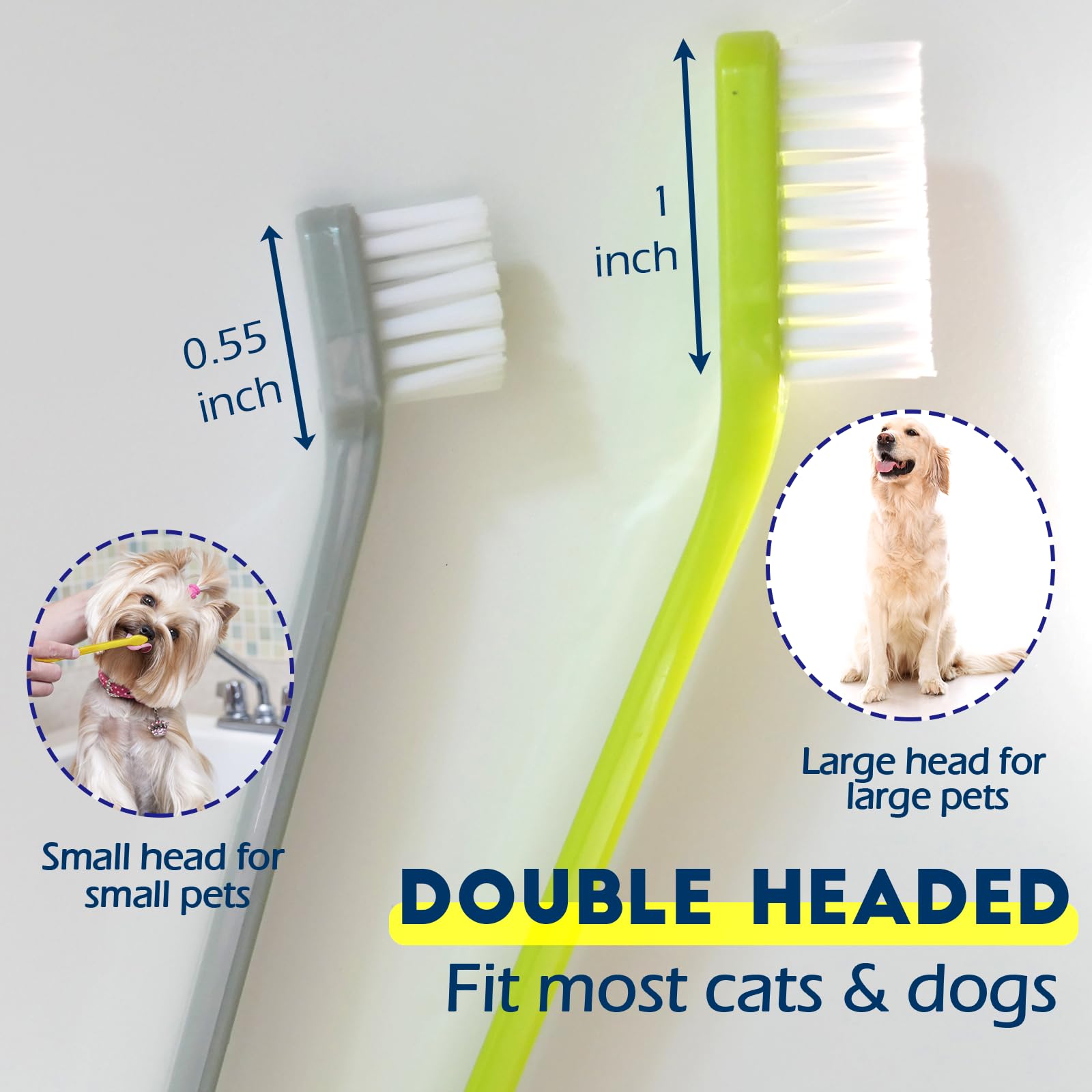 MoonyMars double-headed toothbrush front view showing two sizes for different pets.