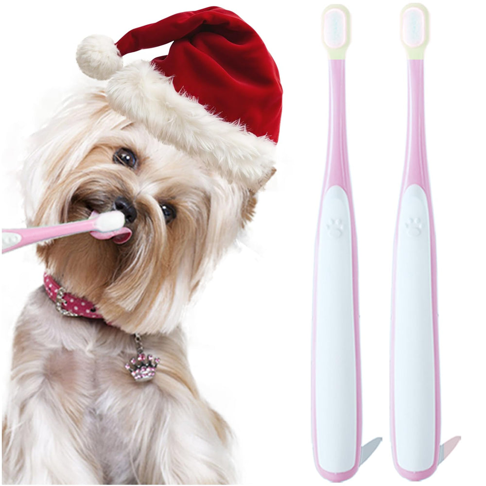 MoonyMars small-dog toothbrush pink front view for gentle brushing routine.
