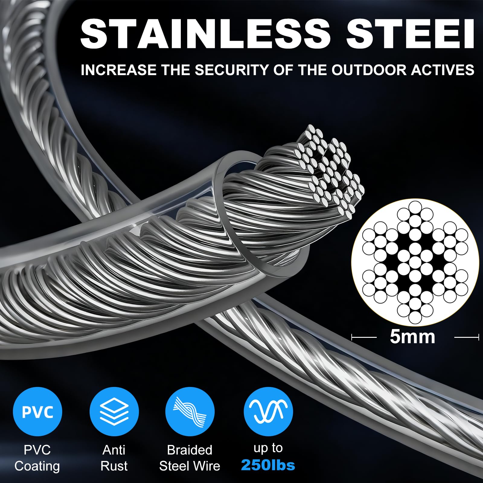 MooonGem cable-tiro con gancho giratorio de 25 pies, alcance ideal para patios.