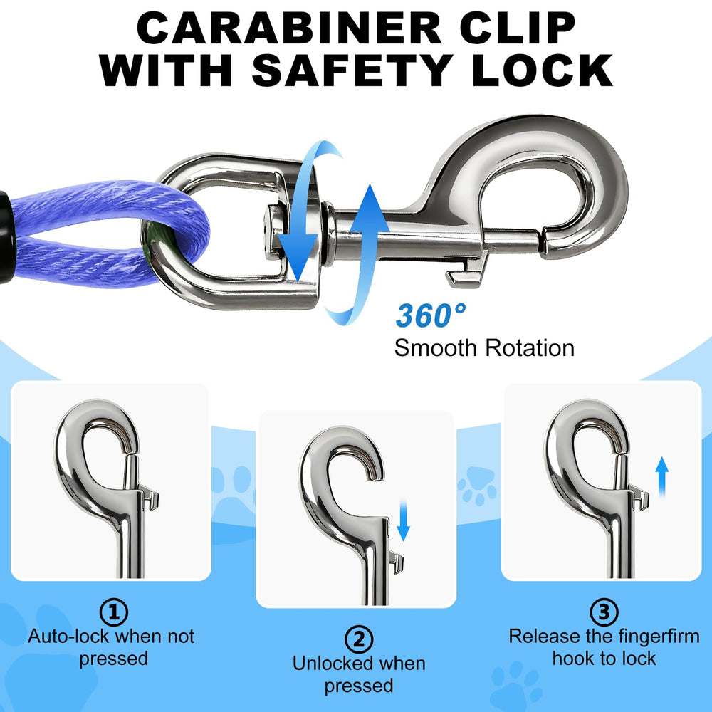 MooonGem dog leash cable stretched between a tree shows high strength for dogs.
