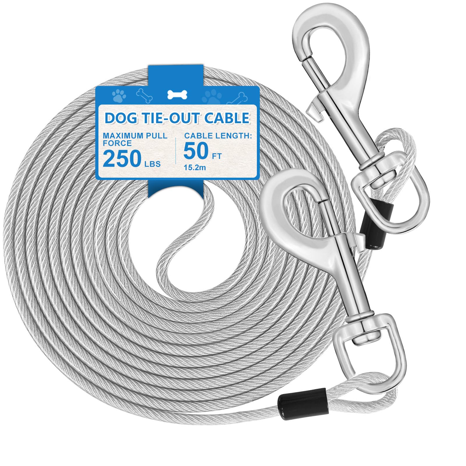MooonGem 15ft tie-out cable with swivel prevents tangles during outdoor play.