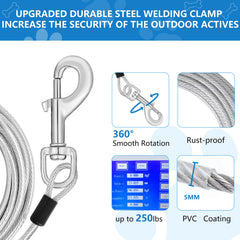 MooonGem 40ft tie-out cable provides extended camping tether with safe attachment.