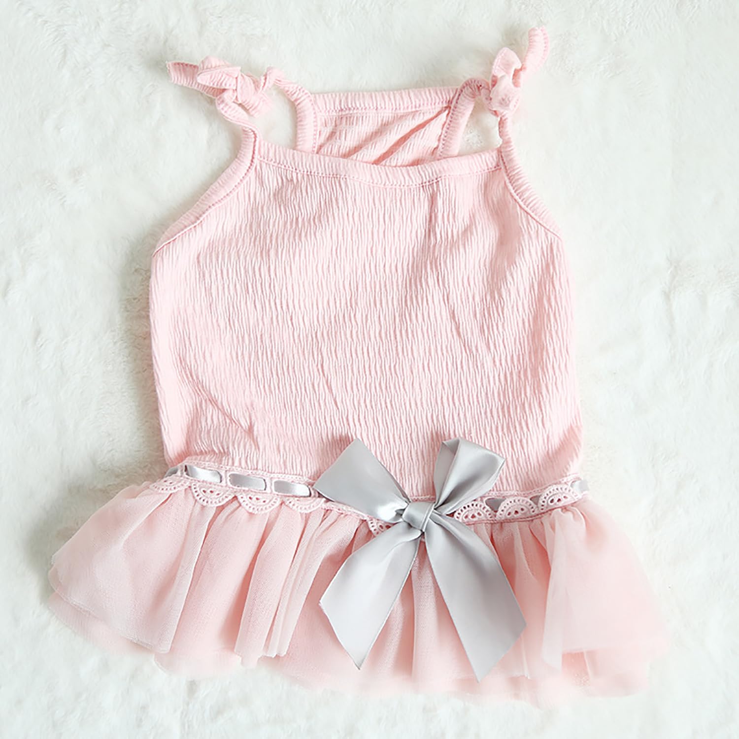 Moorfowl French Bulldog Princess Pink Tutu Dress chest girth shows measurements for easy sizing