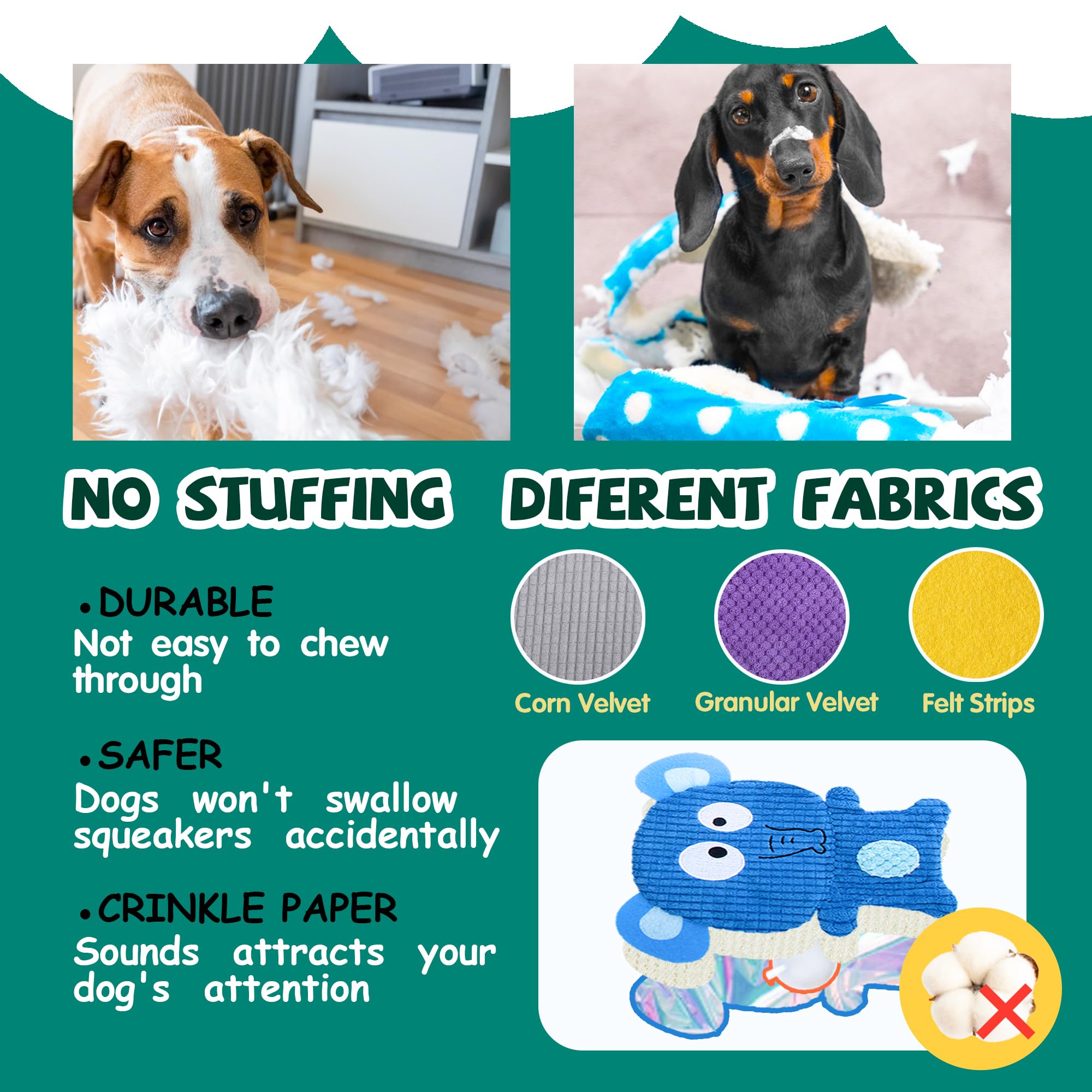 Mootop no stuffing dog toy pig - soft plush with squeak boosts curiosity during solo play