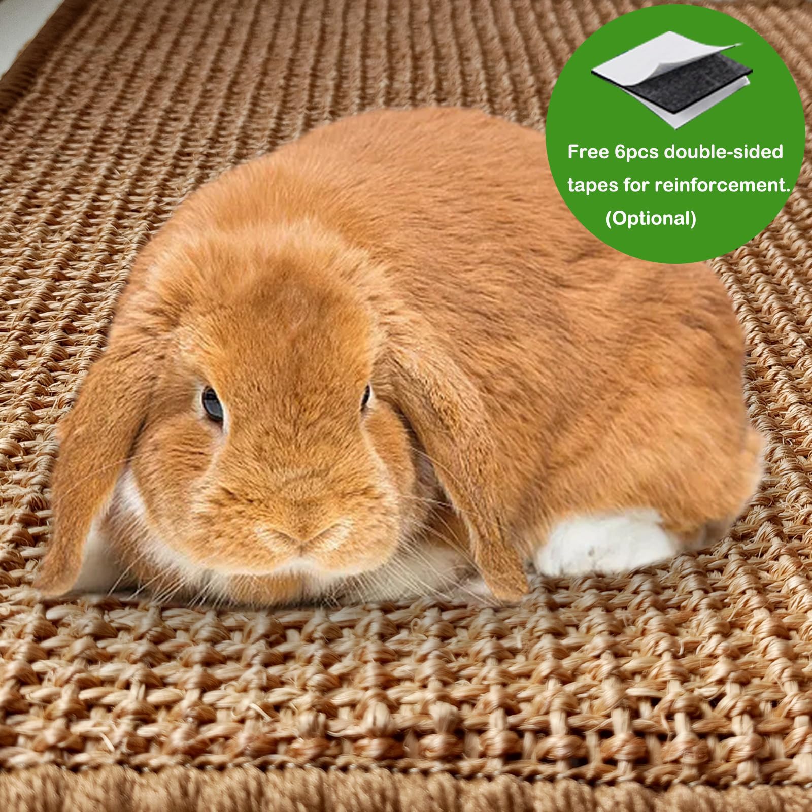 Mooydee rabbit scratching pad in cage setup illustrates dual-use as mat and rest spot