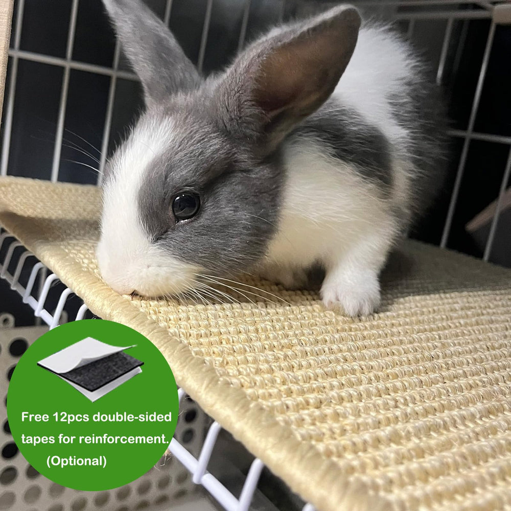 Mooydee rabbit scratching pad durable edge and tight weave reduce debris and extend lifespan.
