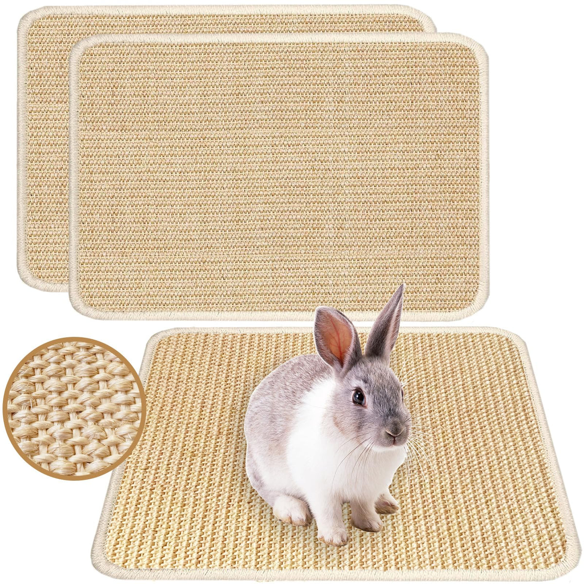Mooydee rabbit scratching pad natural sisal closeup showing durable fibers for claws and teeth.