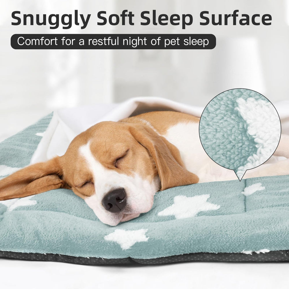 Mora Pets blue bed cushion provides gentle support for small dogs and cats.