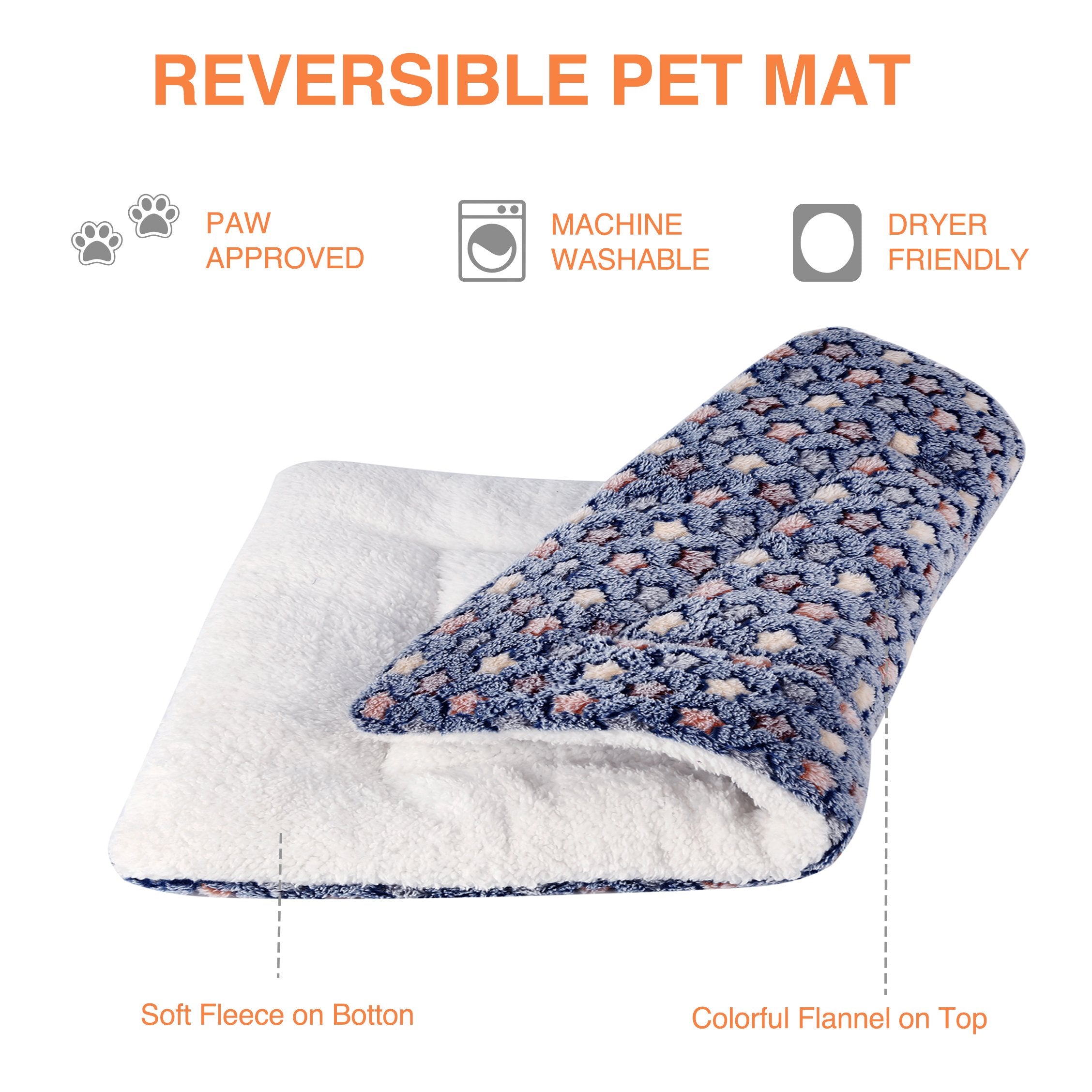 Mora Pets crate mat reversible with fleece and star design for year-round comfort.