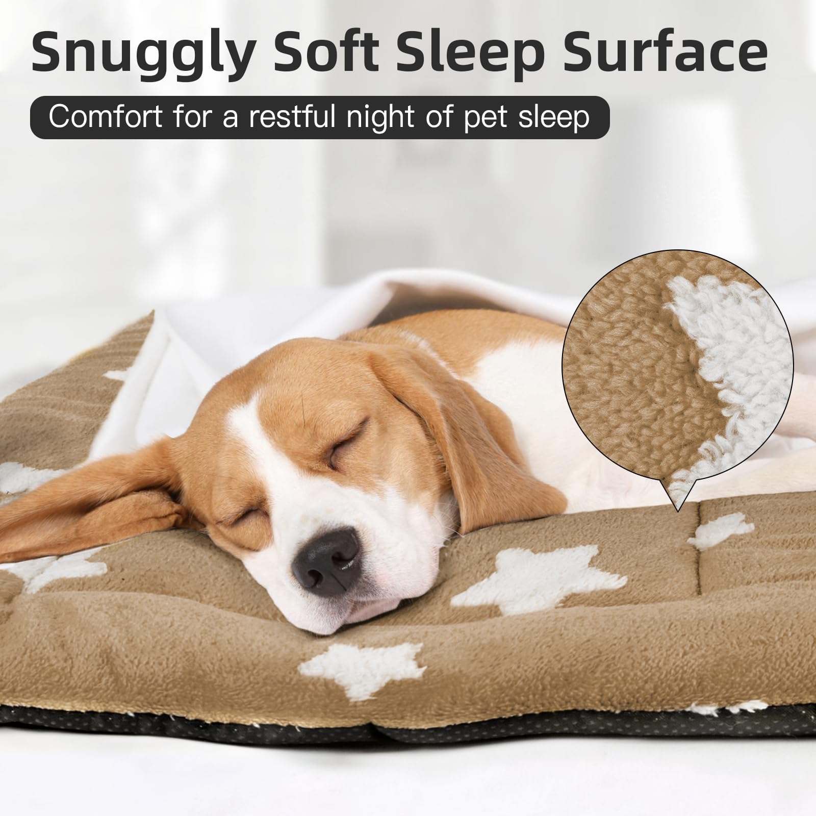 Mora Pets crate pad anti-slip bottom keeps small dogs and cats from sliding during naps.