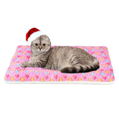 Mora Pets crate pad pink star print, top view showing cozy fleece for small pets.
