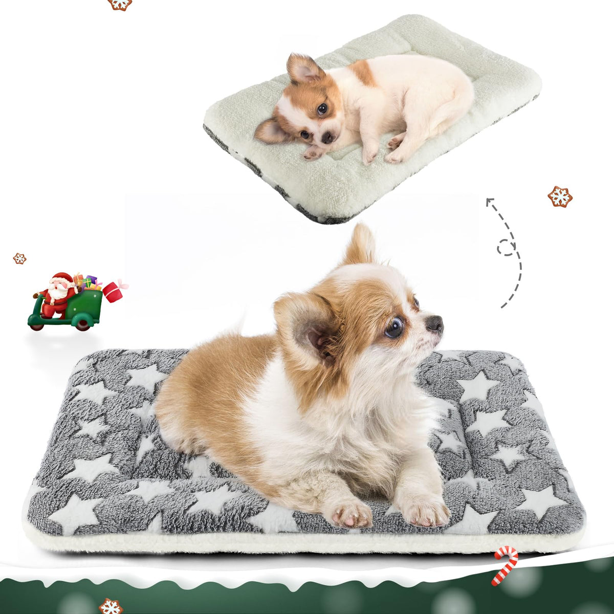 Mora Pets dog bed star print in grey offers cozy comfort inside the crate.