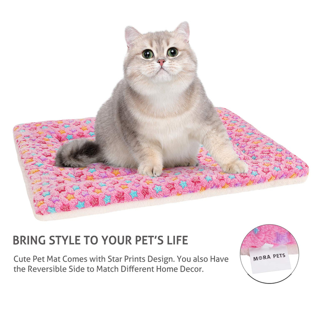 Mora Pets pink star print mat, ideal for small dogs and indoor cats.