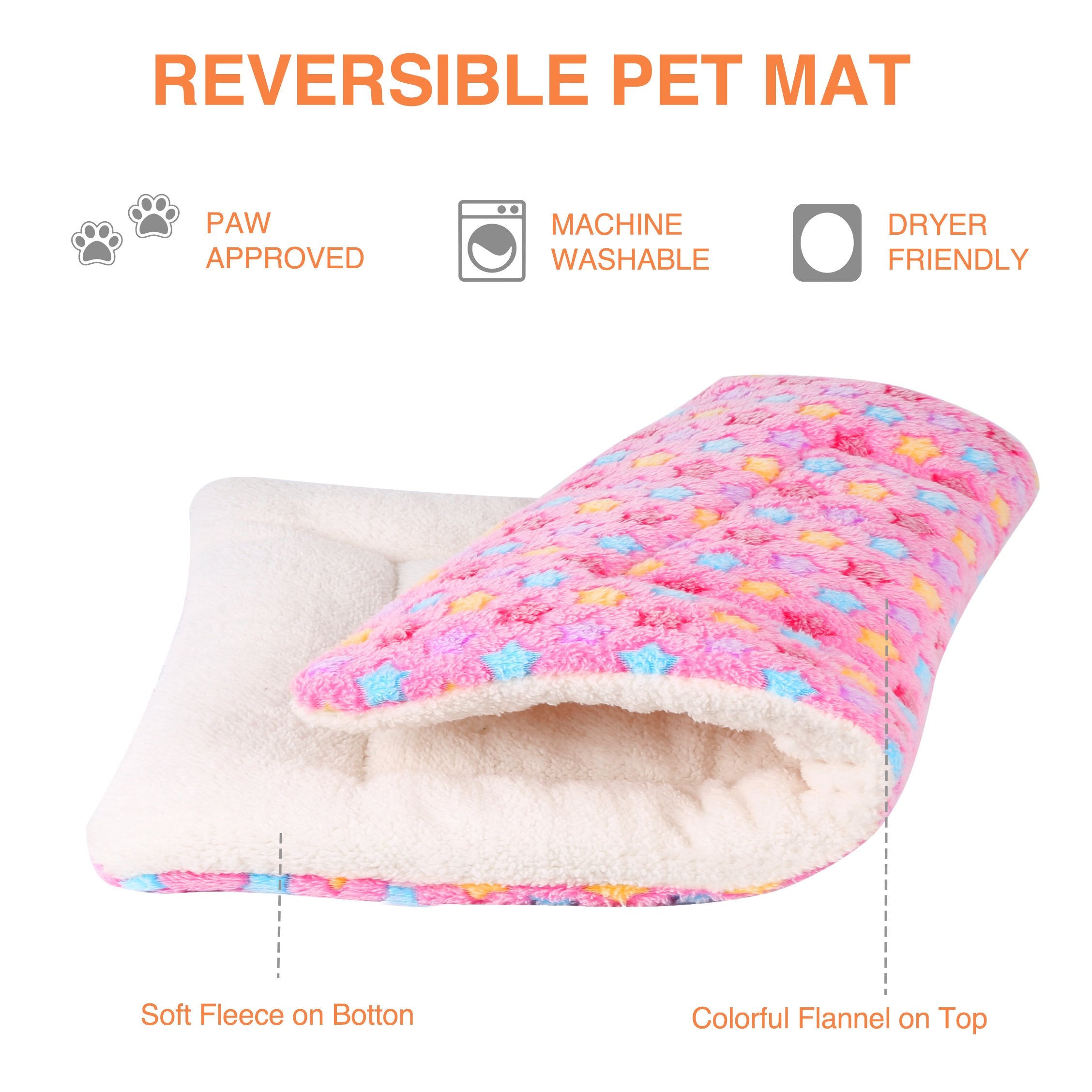 Mora Pets reversible kennel pad, bottom fluffy fleece provides double-sided warmth.
