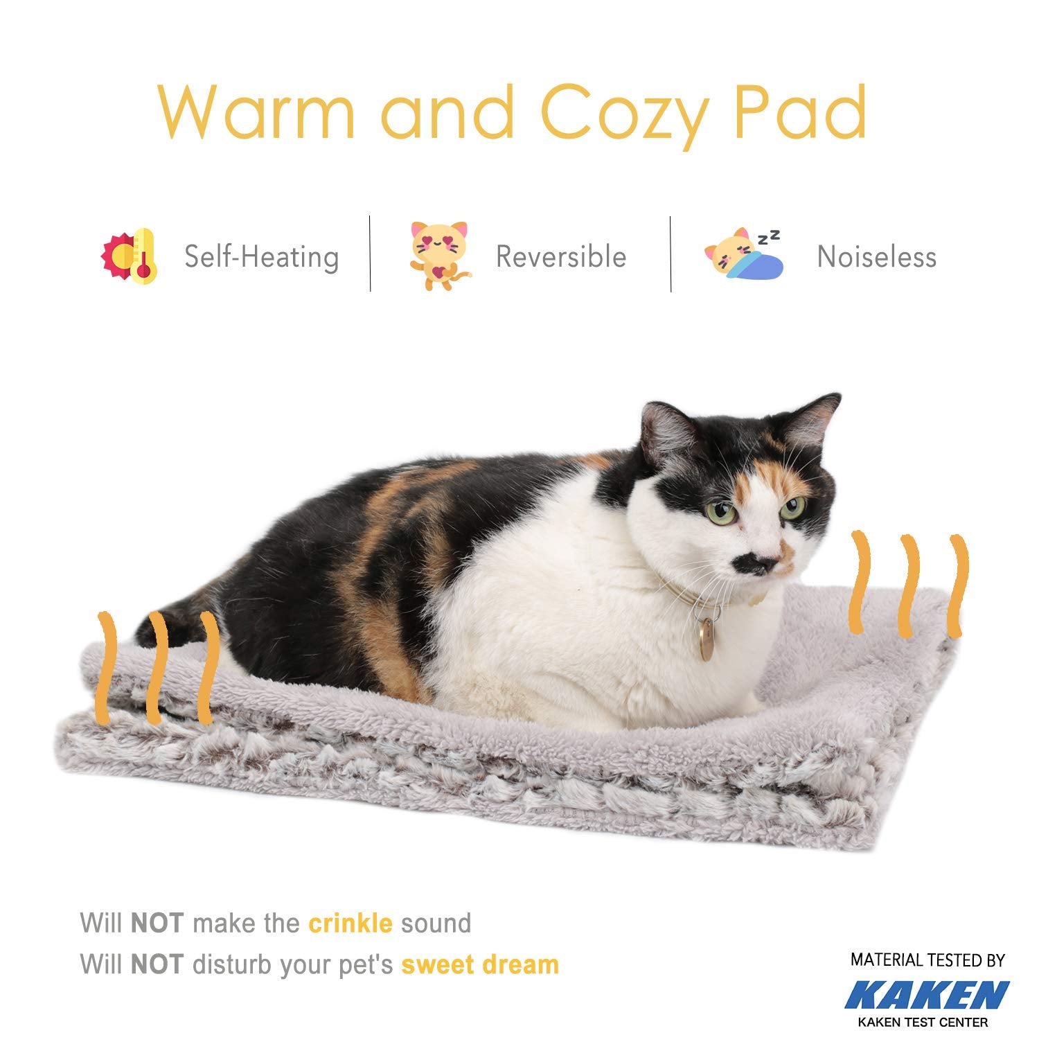 Mora Pets self-heating cat pad side view highlights slim, portable warmth for travel-ready pets.