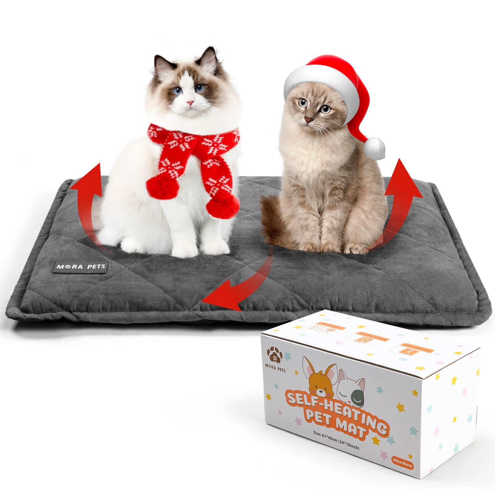 Mora Pets self warming bed with reflective layer provides cozy warmth during naps.