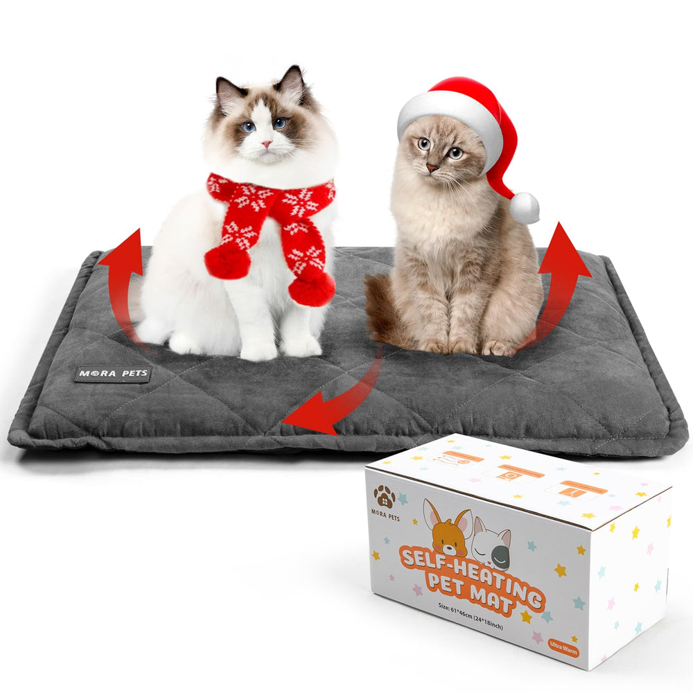 Mora Pets self warming bed with reflective layer provides cozy warmth during naps.