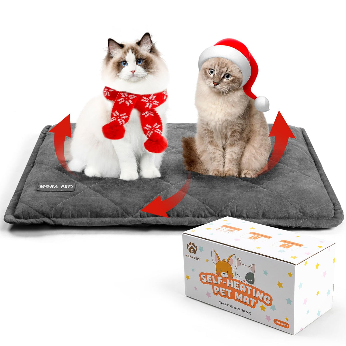 Mora Pets self warming bed with reflective layer provides cozy warmth during naps.