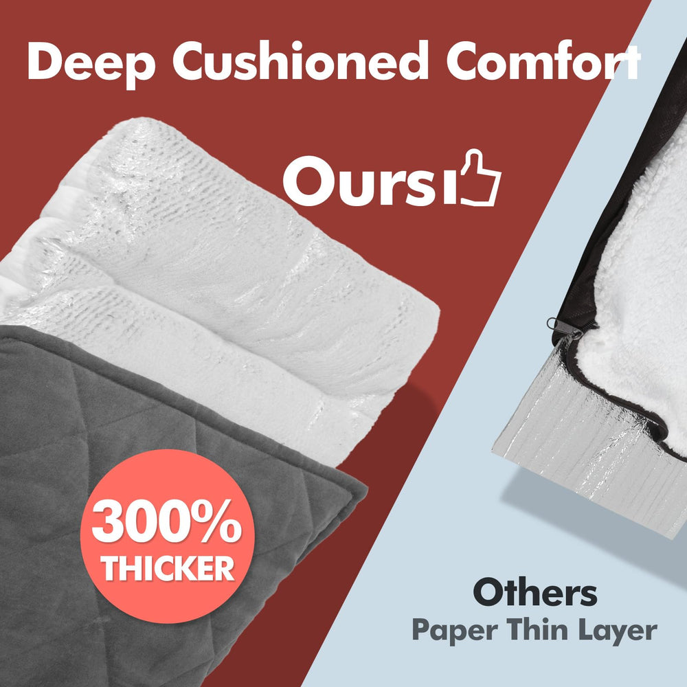 Mora Pets self-warming bed side view emphasizes thick cushion and warmth