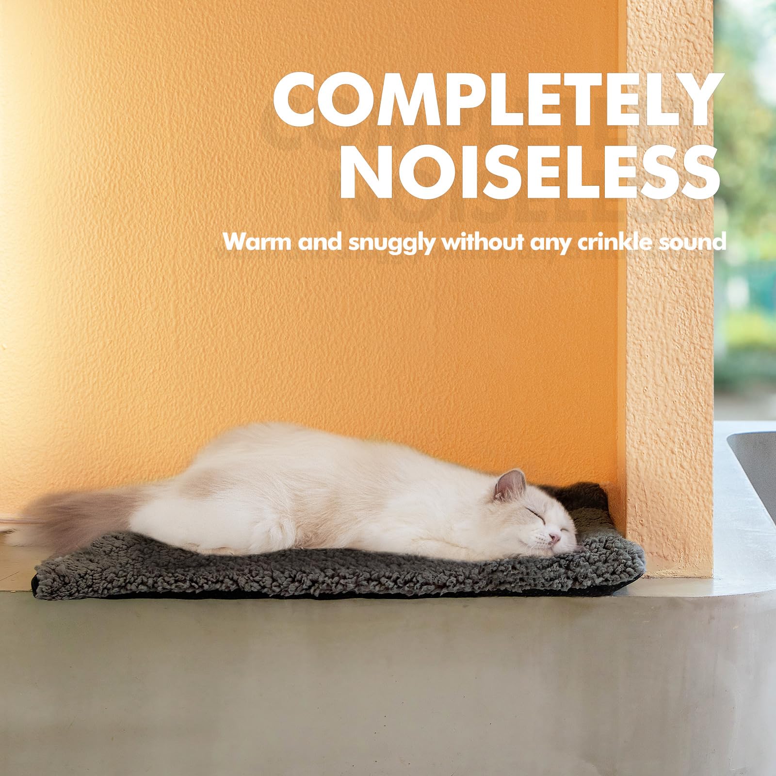 Mora Pets self warming bed carbon-infused cover closeup highlights warmth technology.