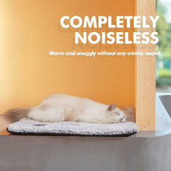 Mora Pets self-warming bed carbon infused cover highlights natural heat reflection for cozy warmth.