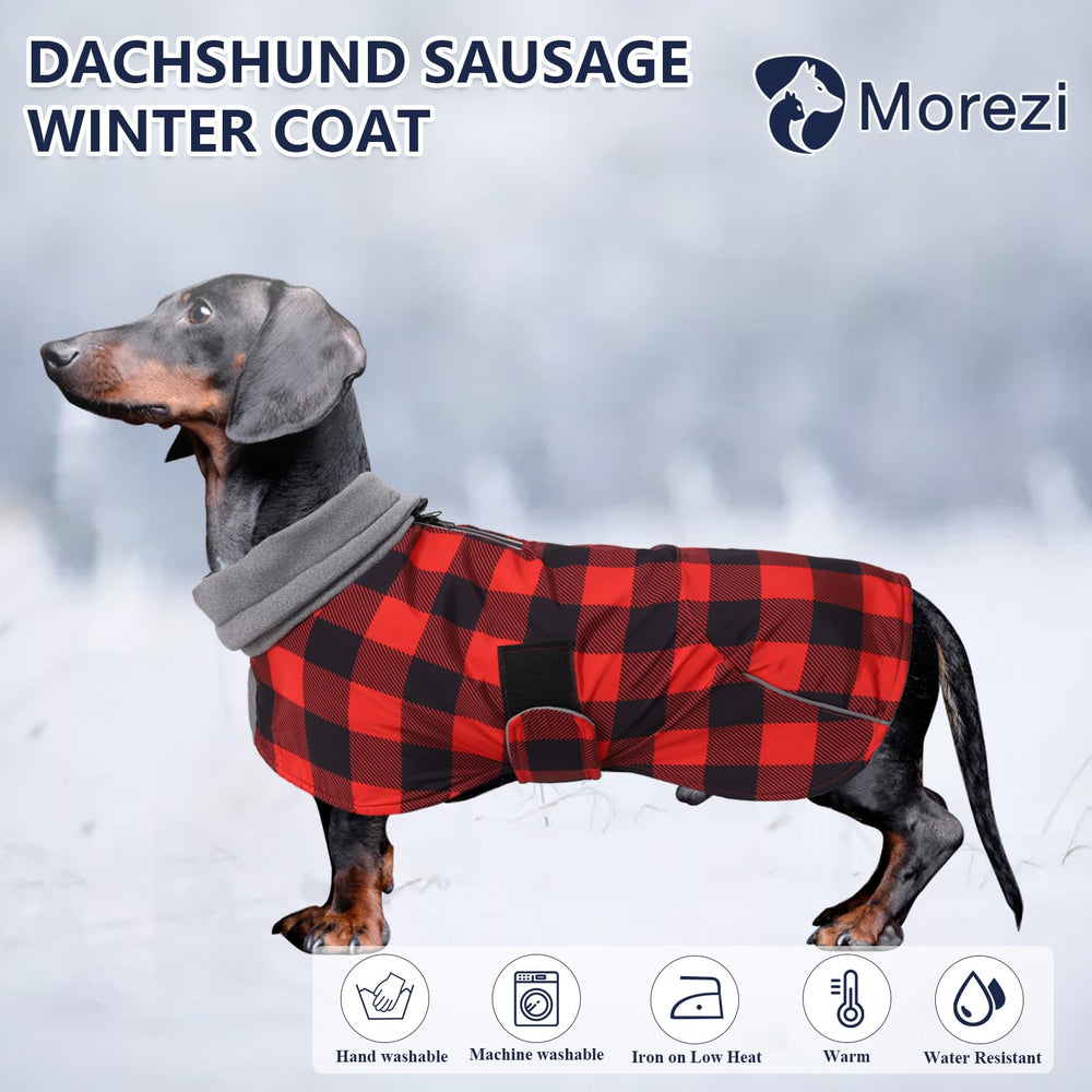 Morezi Dachshund Coat adjustable bands ensure secure fit for dachshunds.