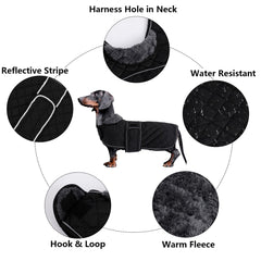Morezi dachshund-coat forro-polar, interior cálido para paseos en clima frío.