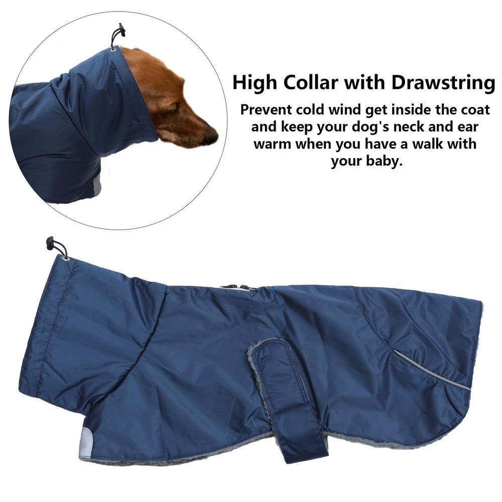Morezi dachshund coat navy close-up fleece lining for cozy warmth.