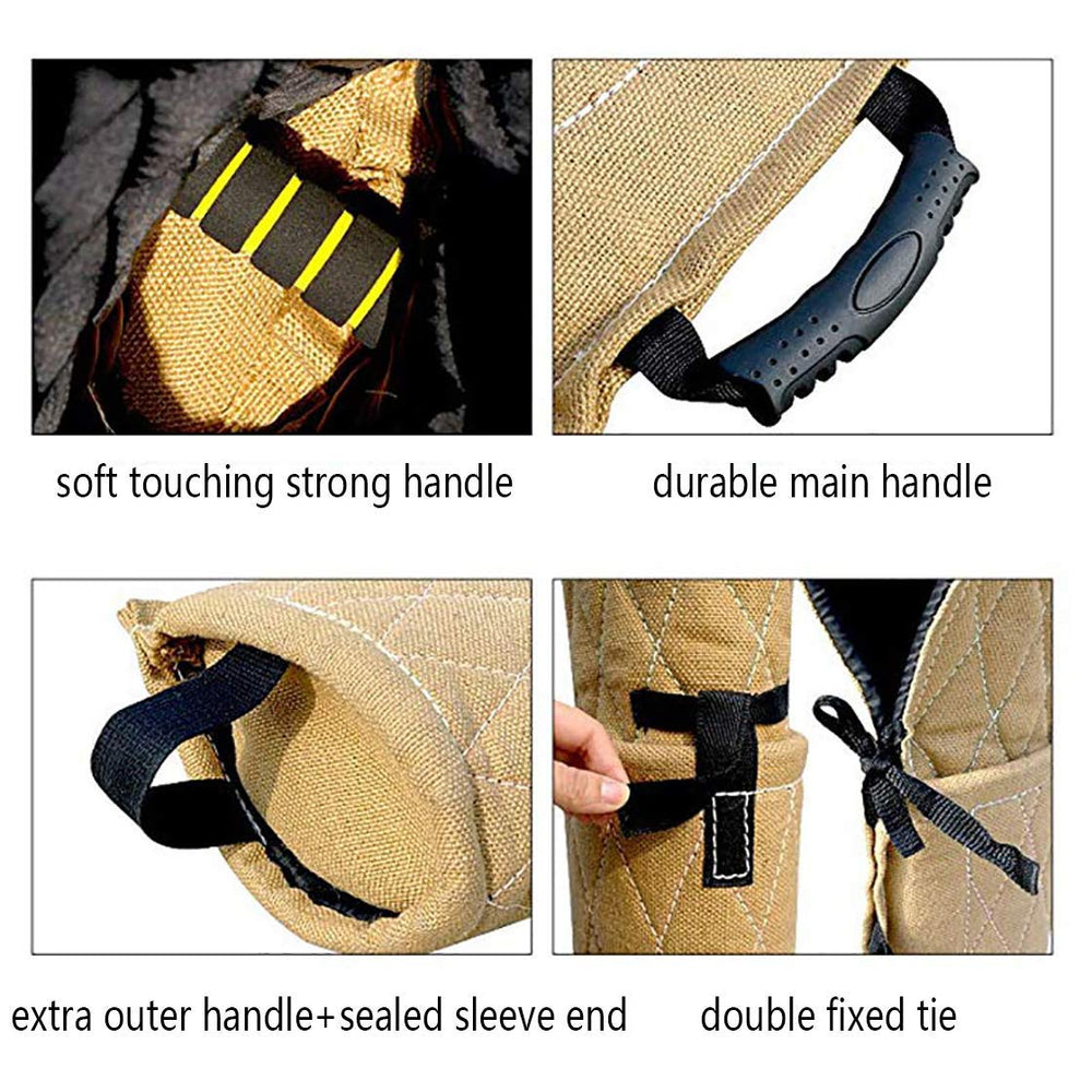 Morezi dog bite sleeve plastic handle aids controlled tugging and easy wall-hanging.