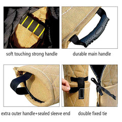 Morezi dog bite sleeve plastic handle aids controlled tugging and easy wall-hanging.