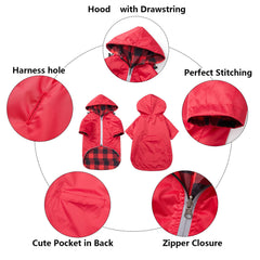 Morezi dog raincoat red back pocket offers convenient reach for small items