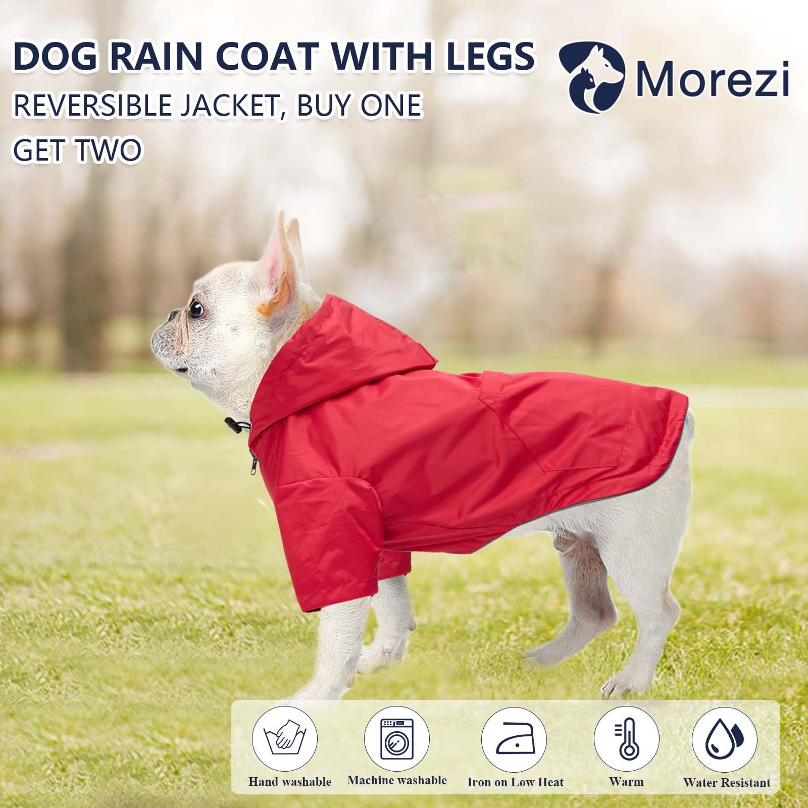 Morezi dog raincoat red harness hole highlights easy leash attachment for outings