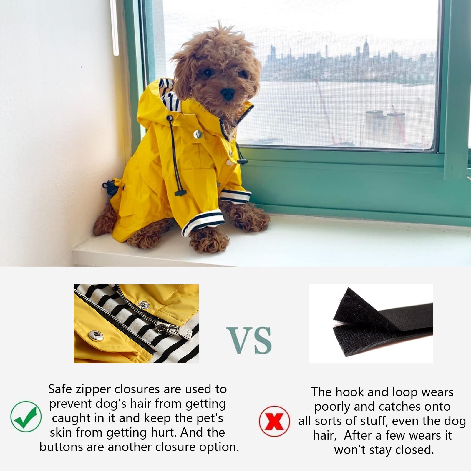 Morezi dog raincoat with reflective buttons enhances nighttime visibility.