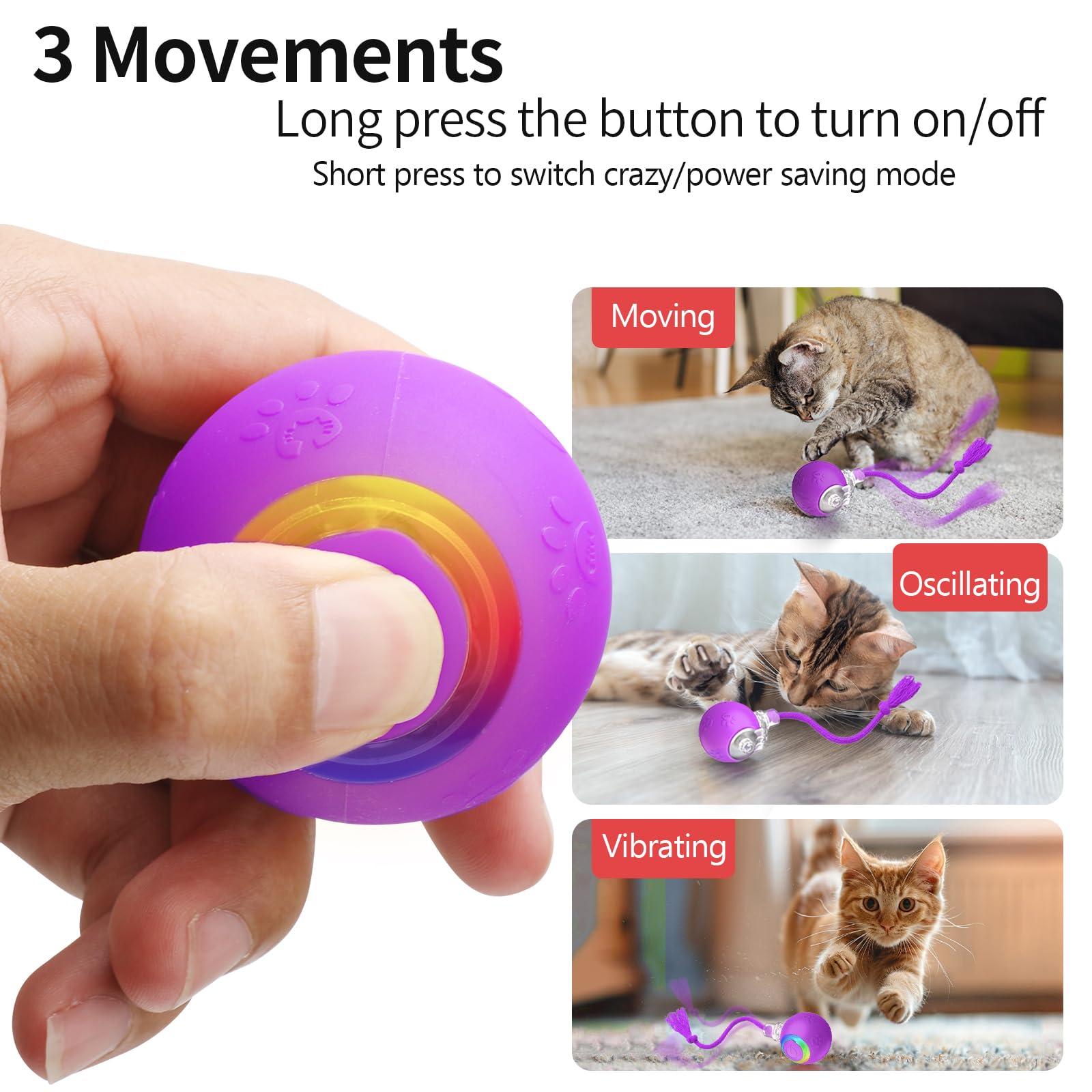 Morhandisn Speedy Tail 2.0 mode-switch closeup shows fast and slow modes for cats.