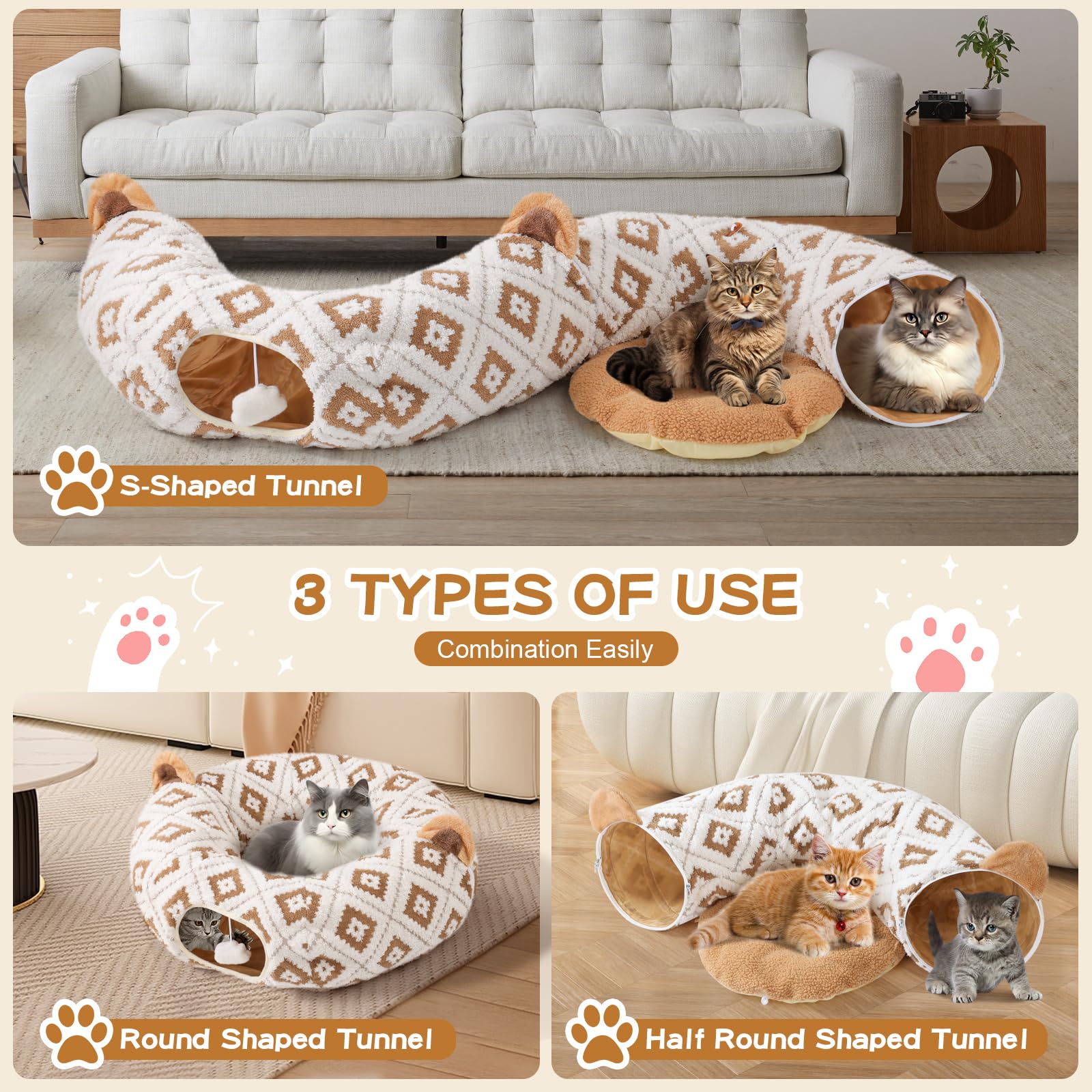 Morikey Cat Tunnel Bed at 31.5 inches fits cats of various sizes
