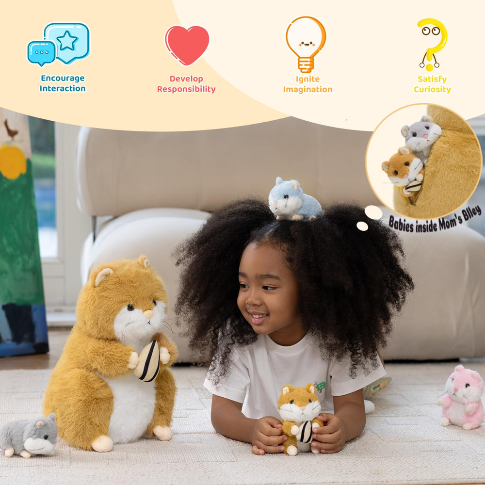 MorisMos Hamster Babies Inside Back Unzip reveals four squeaky companions for interactive storytelling.