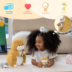 MorisMos Hamster Babies Inside Back Unzip reveals four squeaky companions for interactive storytelling.