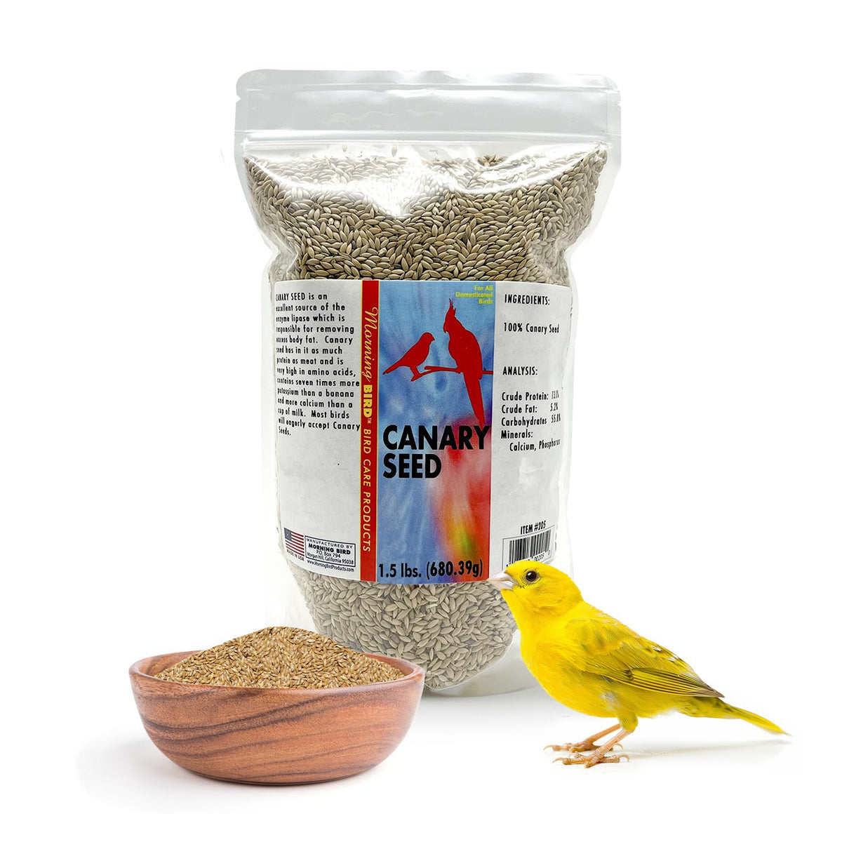 Morning Bird Canary Seed nutrition bowl shows a nutrient-rich seed for active birds