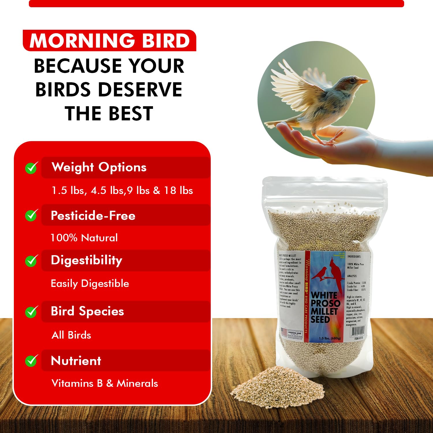 Morning Bird Freshness seal—pouch preserves natural nutrition.
