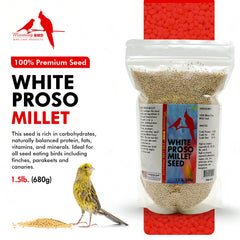Morning Bird White Proso Millet seed bag back—nutrition facts for supported growth and energy.