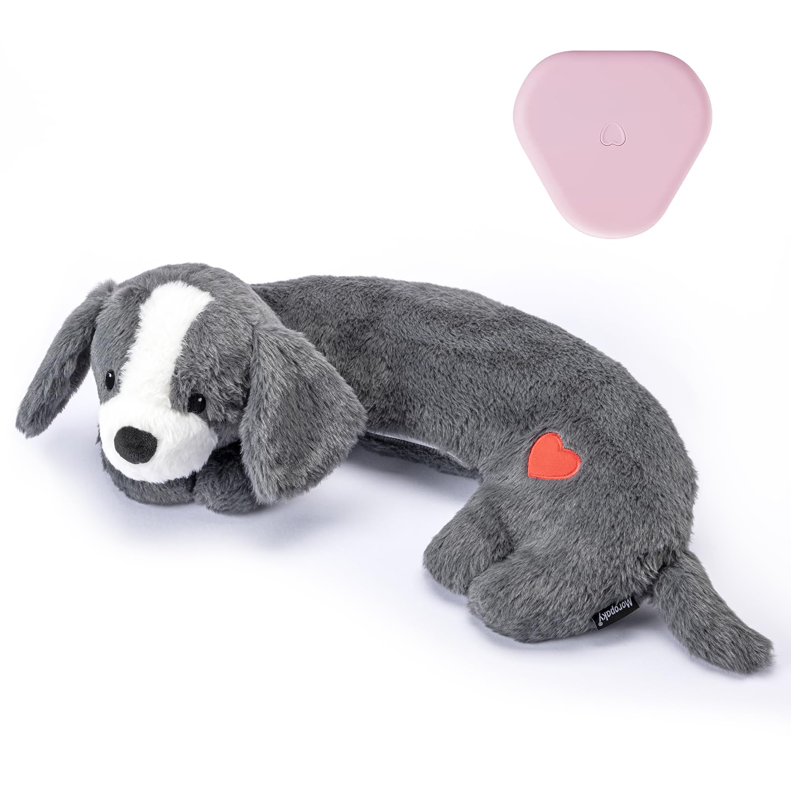 Moropaky heartbeat puppy toy closeup shows soft plush for calming cuddles
